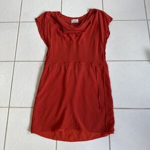 Greylin Anthropologie‎ Orange Coral Silk Mini Dress Small Cinch Waist Scoop Neck
